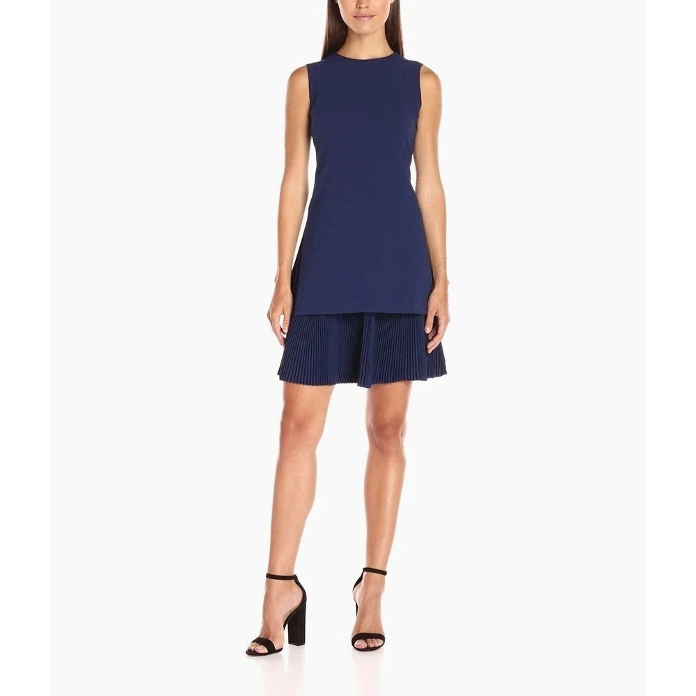 Theory‎ Malkan P Winslow Crepe Layered Pleated Dress Sea Blue NWT Size 2 $395